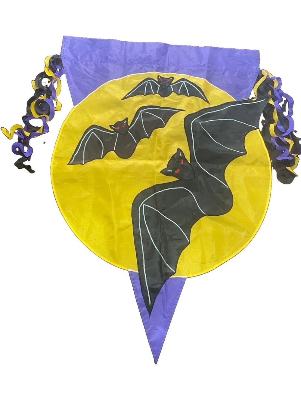 Large Halloween Bat House Flag 39x28 Curly Ribbon Streamers Appliqué
